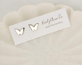 Gold Filled Butterfly Stud Earrings, Minimalist Gold Butterfly Earrings, Dainty Everyday Jewelry, Gift for Her, Hypoallergenic Studs