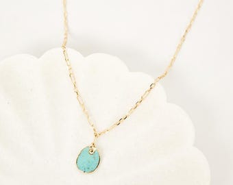 Gold Filled Turquoise Pendant Necklace, Turquoise Charm Necklace, Dainty Gold Necklace, Coastal Jewelry, December Birthstone Gift