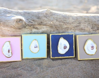 Oyster Shell Art Print, Coastal Decor, Shell Art, Ocean Themed Decor, Hostess Gift, Shell on Canvas, Beach House Gift, Beach Themed Gift
