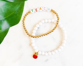 Teacher bracelet set, Personalized teacher gift, back to school gift, stretch bracelet set, teacher jewelry, new teacher, teacher thank you