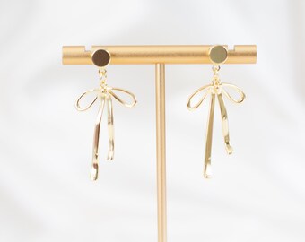 Gold Bow Earrings, Minimalist Bow Earrings, Coquette Bow, Daughter Gift, Bow Studs, Gift for Mom, Gold Drop Earrings, Everyday Gold Earrings
