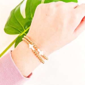 Gold Cross Bracelet, Gold Filled Bracelet, Communion Gift, Gift for Mom, Dainty Cross Bracelet, Religious Jewelry, Cross Bracelet Women