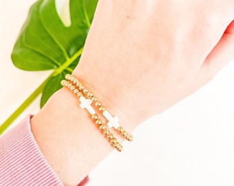 Gold Cross Bracelet, Gold Filled Bracelet, Communion Gift, Gift for Mom, Dainty Cross Bracelet, Religious Jewelry, Cross Bracelet Women