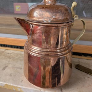 Vintage Copper Coffee Pot Hand Hammered Copper and Brass Rustic Farmhouse Decor