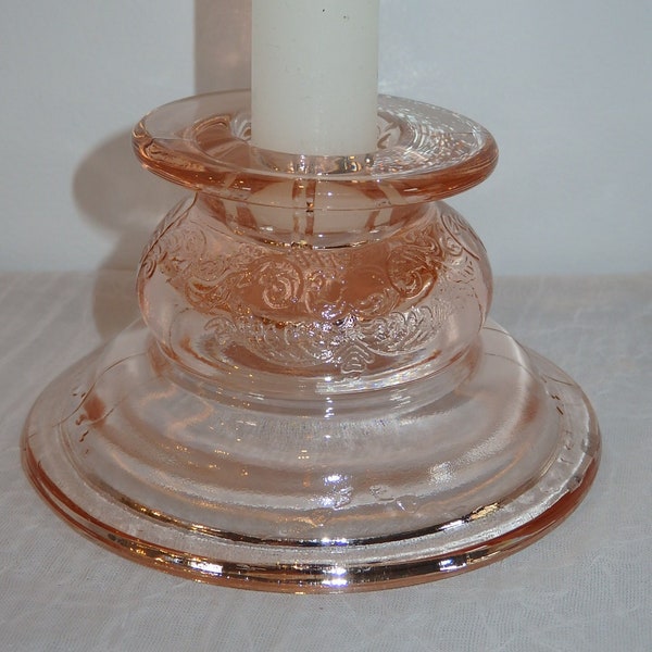 Gorgeous Pink Indiana Glass Taper Candle Candlestick Recollection Pattern POSTAGE FREE and included