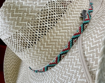 Red and turquoise hat band 1/4" Wide