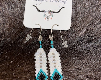 Turquoise feather  Beaded Earrings