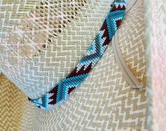 Blue and Red Aztec Hat Band 5/8" Wide