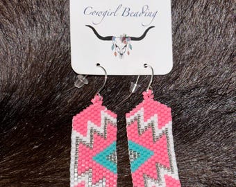 Pink Aztec Beaded Earrings