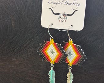 Aztec feather charm  Beaded Earrings