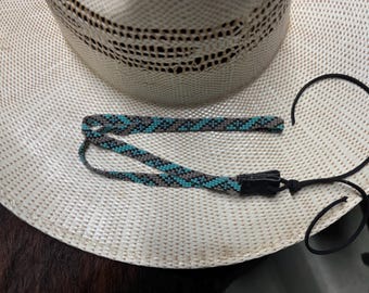 Turquoise and Grey hat band 1/4" Wide