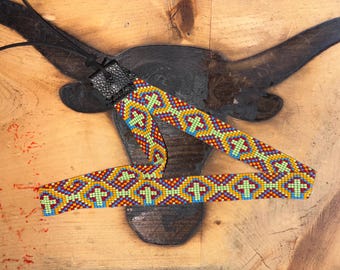 Multi colored cross Hatband 7/8" wide