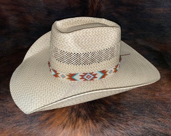7/8” wide Neutral Aztec Star Hatband