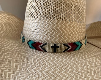 Cream Cross Diamond Hat Band 5/8" Wide