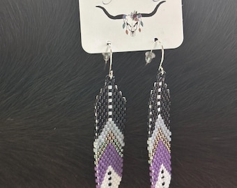 Purple feather Beaded Earrings