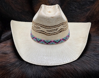 5/8” wide pink and teal Aztec Hatband
