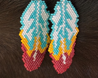 2.5” long feather Beaded Earrings
