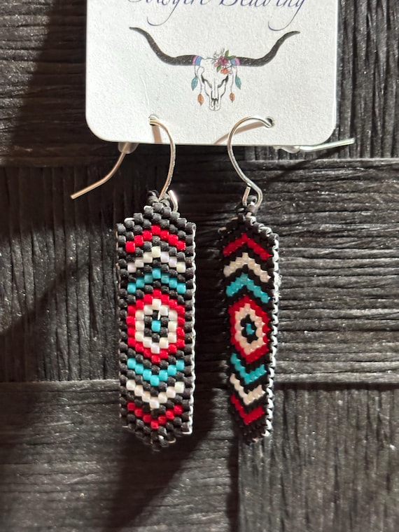 Bold & Beautiful – Handcrafted Aztec Beaded Earrings