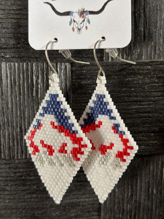 Patriotic Charm – Red, White & Blue Beaded Earrings