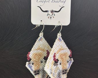 White Buffalo  Beaded Earrings