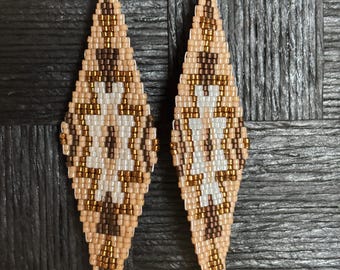 Tan colored Aztec Beaded Earrings