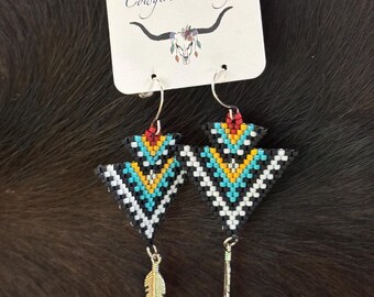 Aztec feathee triangle  Beaded Earrings