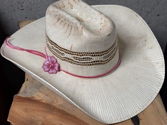 Pink Flower Beaded Hat Band or Head Band – Handmade Western Cowgirl Accessory