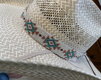 Aztec turquoise and cream hat band 1 1/8" Wide
