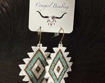 Brown and Turquoise Aztec  Beaded Earrings