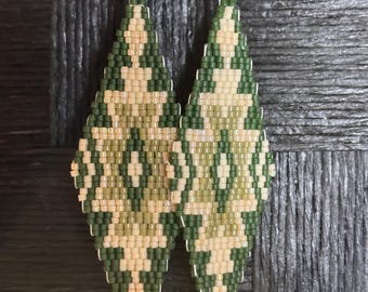 Green colored Aztec Beaded Earrings