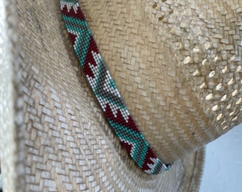 Turquoise and Red Aztec Hatband 5/8" Wide