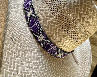 Handcrafted Purple crosses Hatband 1" Wide