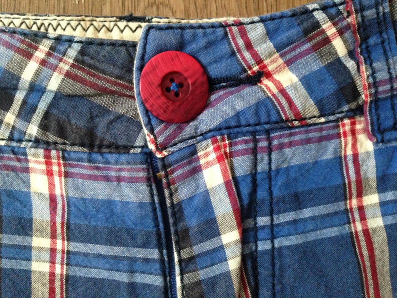 Upcycled blue striped hippy festival shorts with vintage lace
