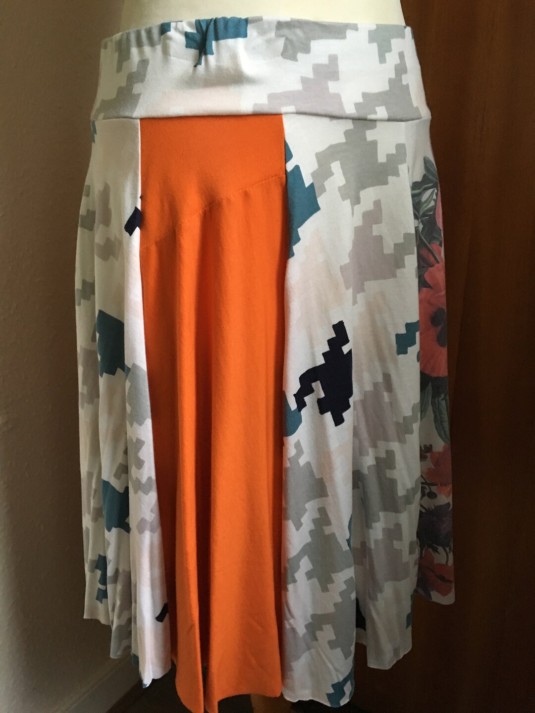 Funky Upcycled White and Orange T-shirt Circle Skirt With - Etsy