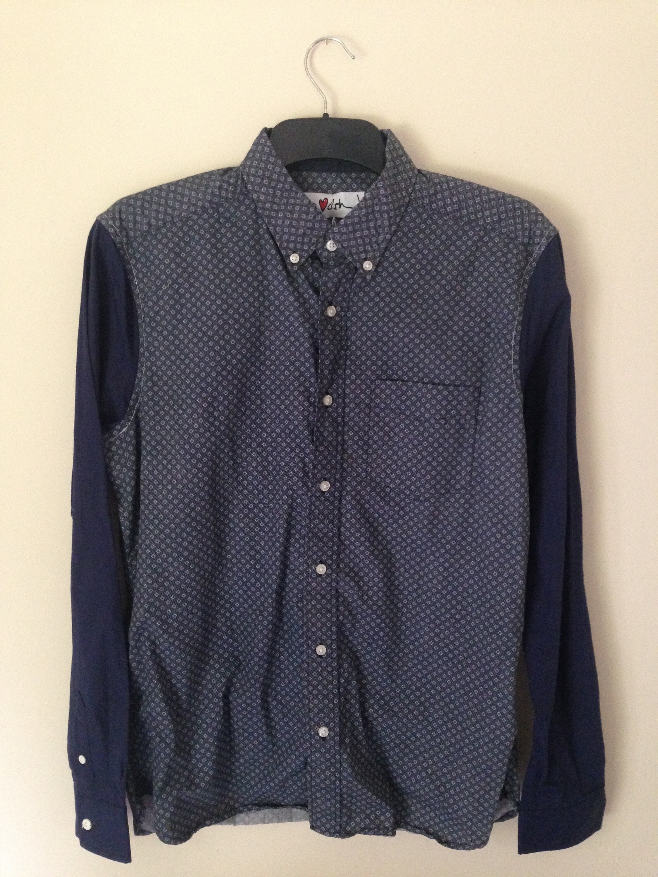 Unique Upcycled Mens Blue Spotted Shirt With Plain Dark Blue - Etsy