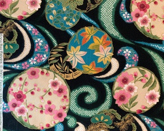 Korakuen Fans Black White Floral Kona Bay Asian Fabric 26" Remnant Korakuen Fans Black White Floral Kona Bay Asian Fabric 26" Remnant