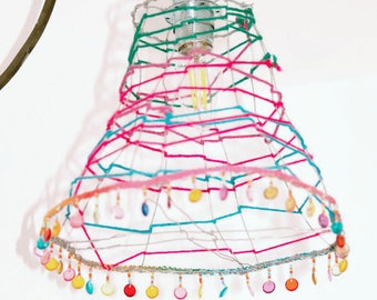 Lighting, wall lighting, yarn lighting, wire, yarn, bold coloured, crystals, colourfull, vivid colour, bold coloured