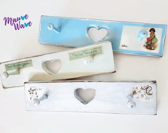 Wooden wall hangers, wooden hooks, vintage wall hangers, heart hangers, chalk painted wood hangers, decupaged hangers, decupage,