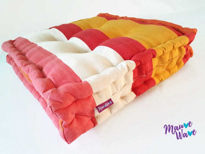 pillow, cushion, floor pillow, square pillow, stripe pillow, boho pillow, box pillow, button pillow, square-box pillow, floor cushion image 2