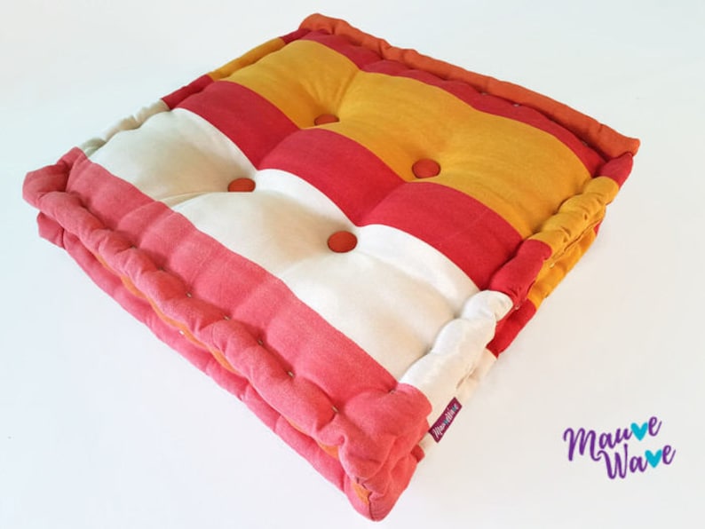 pillow, cushion, floor pillow, square pillow, stripe pillow, boho pillow, box pillow, button pillow, square-box pillow, floor cushion image 1