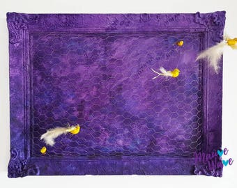 watercolor painting, tempera painting, purple, yellow, art, birds, wire, freedom, 3d, Height 26inch x Width 35inch, unique