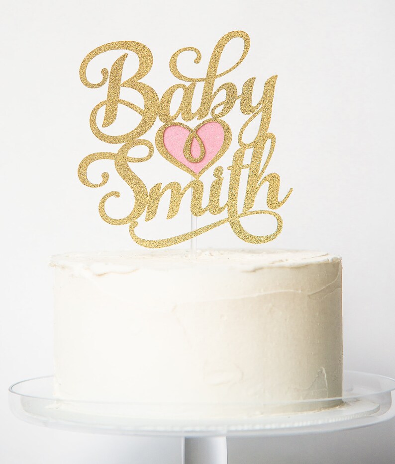 Glitter Baby Name Cake Topper Baby Shower Cake Topper Glitter Etsy