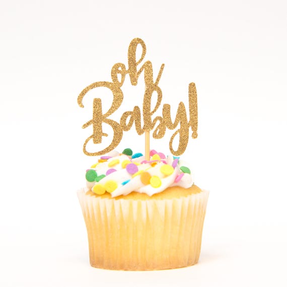 12 CT Glitter Oh Baby Cupcake Topper Calligraphy Cursive | Etsy