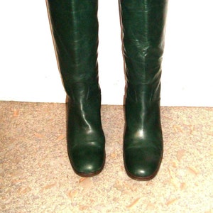 Vintage High Heeled Boots in Green Leather Size 36
