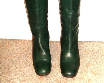 Bottes Hautes Vintage à Talons Cuir Vert Pointure 36