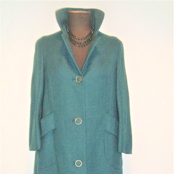 Manteau Femme Laine Verte Vintage 70 Fait Main Made in France Taille 44