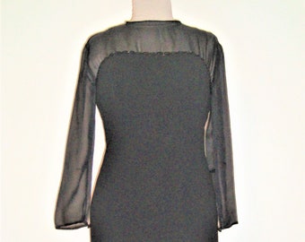 Vintage Black Wool and Veil Georgette Evening Dress Size 44