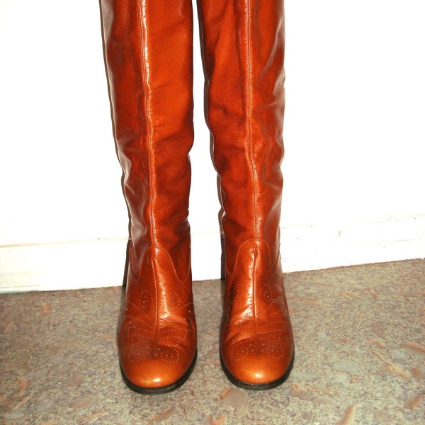 Marco Valentino Vintage Leather Caramel Heeled Boots Size 36