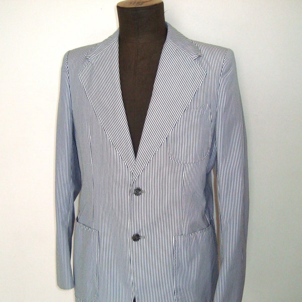 Veste Blazer Homme Lanvin Vintage Coton Rayé Blanc/Bleu Taille S/M