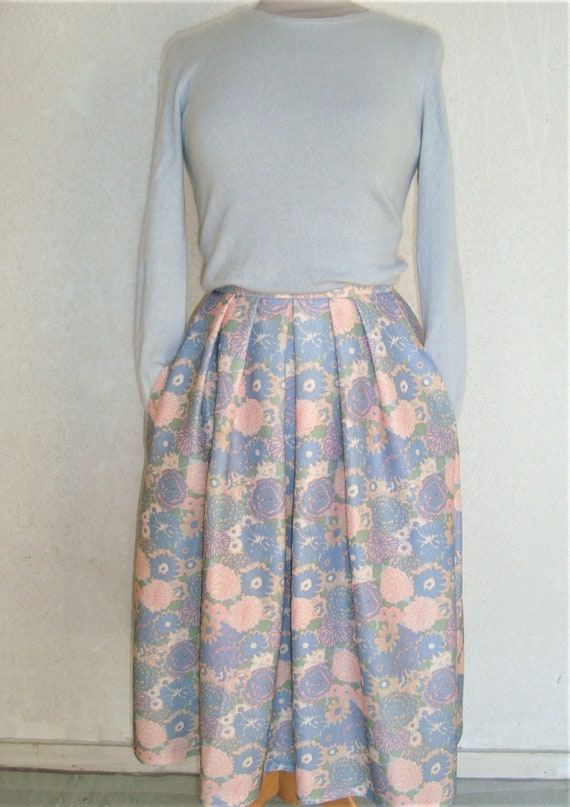 Jupe Skirt Vintage 60 Made in France Fleurs Paste… - image 1